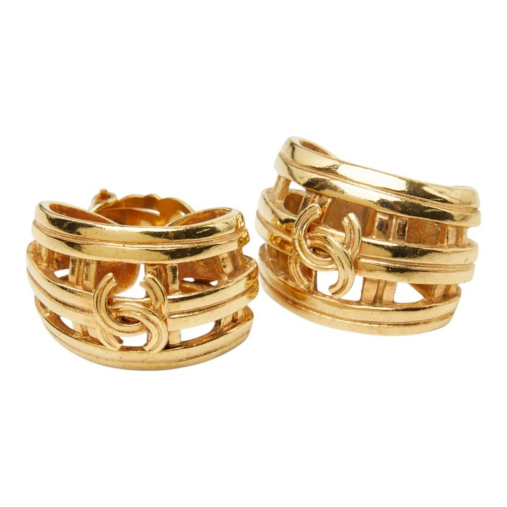 Chanel Coco Mark Vintage Earrings Ear Clip 96P Gold Plated Women's CHANEL